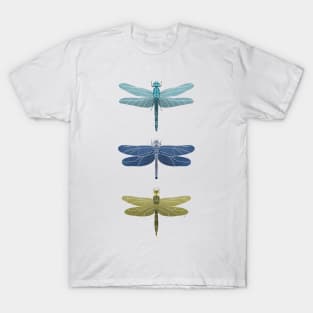 Dragonflies Pattern - Blue & Gold Palette T-Shirt